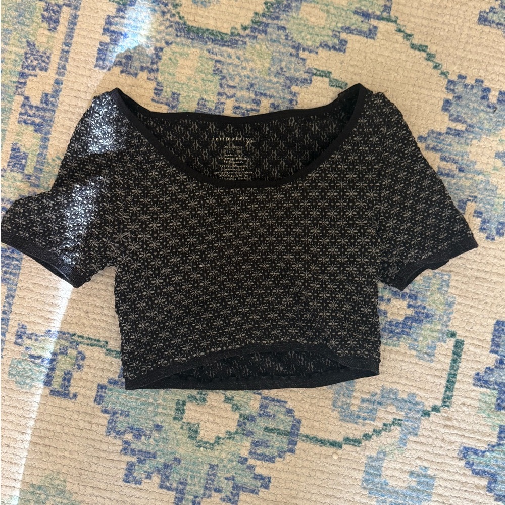 Free People Black and White Patterned Crop Top